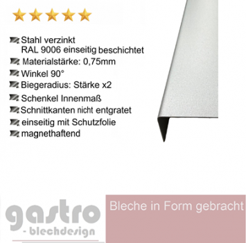 Winkel 2-fach gekantet Stahl verzinkt RAL 9006 Weißaluminium 0,75mm